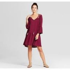 Knox Rose Tassel Merlot Bell Sleeve Mini Dress